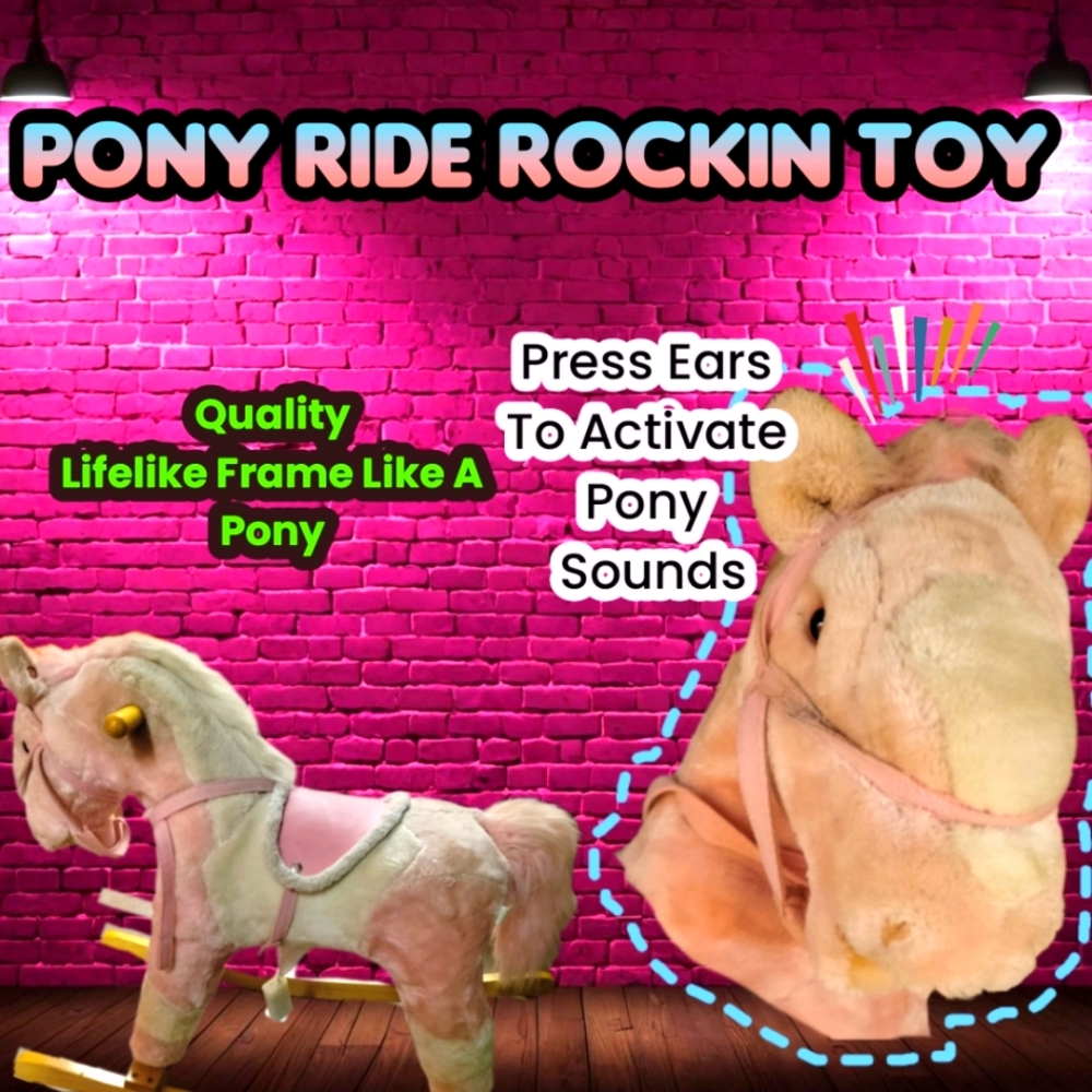 Wooden Rocking Horse Plush Stuffed Animal Pony Pink 🐴 Children - Kids 1 - 6 Yrs
